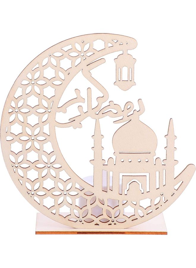 Ramadan Mubarak Decorative Lights Wooden Table Decoration LED Moon Star Lights Table Top Ornaments Beige  - Image 1