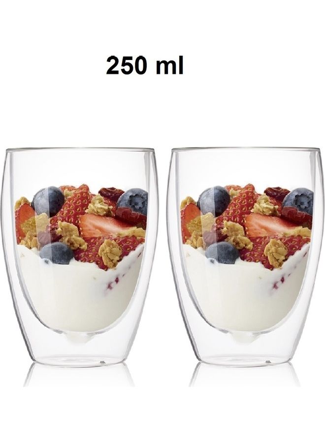 أولي ون طقم أقداح زجاجية بجدار مزدوج مكون من قطعتين شفاف