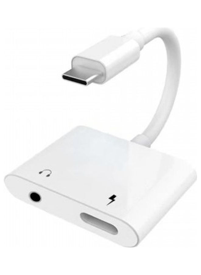 Earldom Plug and Play 2 in 1 Universal Type C To 3.5mm Headphone Jack and Charging Adapter White