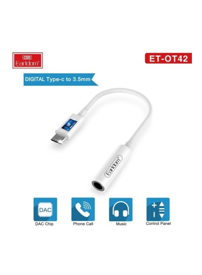 Earldom Plug and Play Universal Type C to 3.5mm Headphone Jack Adapter White - Image 2