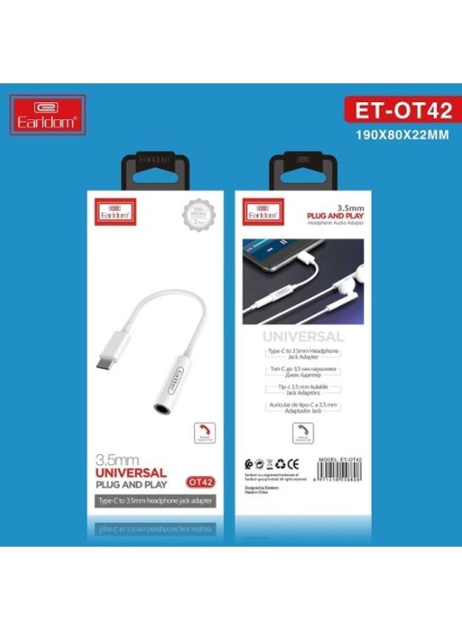 Earldom Plug and Play Universal Type C to 3.5mm Headphone Jack Adapter White - Image 4