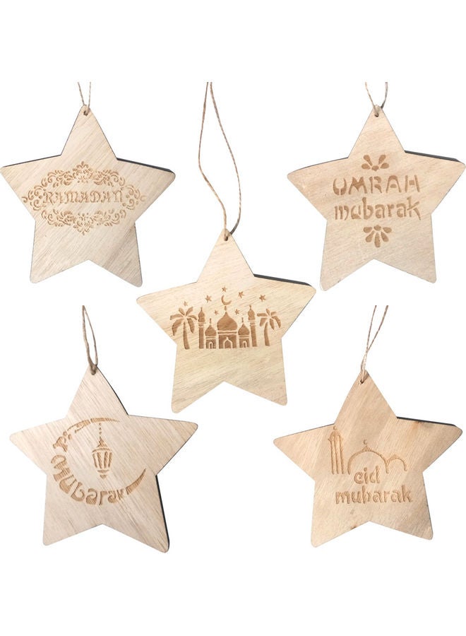 5-Piece Eid Mubarak Wooden Hanging Star Design Beige  - Image 1