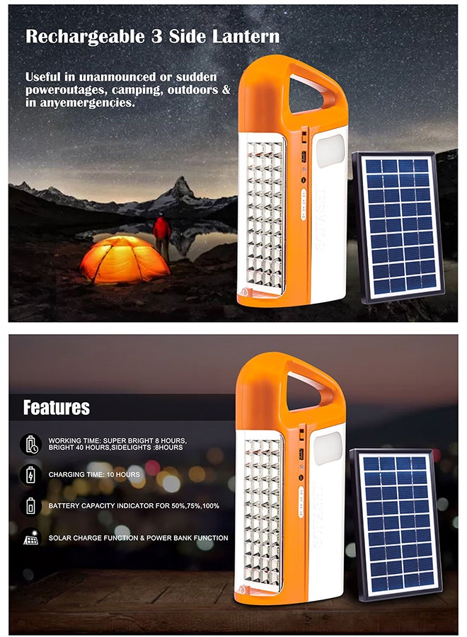 SONASHI - Rechargeable Emergency Lantern  Bright LED with Solar Charge and Power Bank Function  Designed with SidelightsContinuous Working Time 30 Hours  Battery Capacity Indicator SEL-697SP Orange 15x6.5x20cm - Image 1