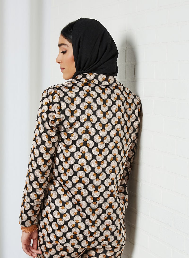 MANGO - All-Over Print Tailored Blazer Ecru - Image 1