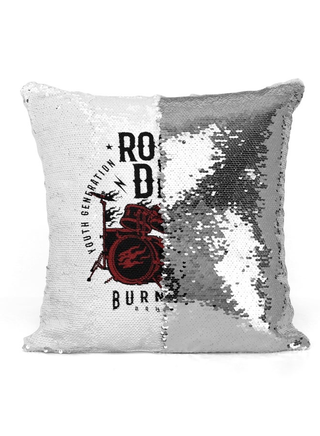 Decorative Throw Pillow - Rock Is Dead Drum Sequin White/Black/Red 16x16inch - Image 3