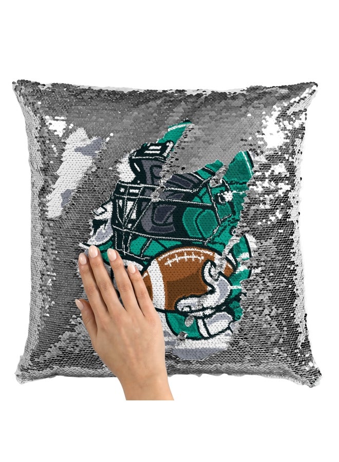 Decorative Throw Pillow - Mascot Helmet White/Green/Black 16x16inch - Image 2
