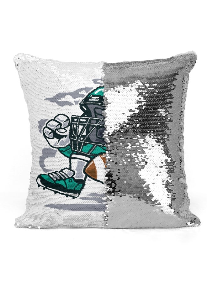 Decorative Throw Pillow - Mascot Helmet White/Green/Black 16x16inch - Image 3