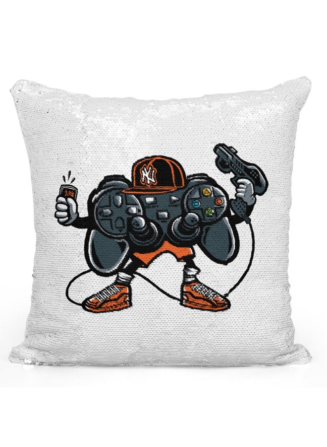 وسادة ديكور - برسمة ذراع تحكم لجهاز بلاي ستيشن أبيض/رمادي/بني 16x16بوصة - Image 1