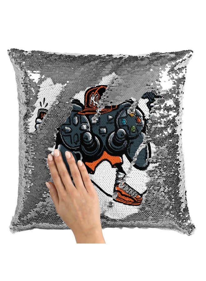 وسادة ديكور - برسمة ذراع تحكم لجهاز بلاي ستيشن أبيض/رمادي/بني 16x16بوصة - Image 2