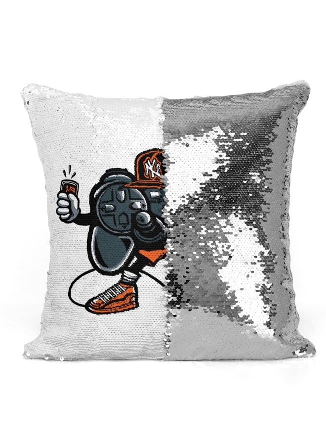 وسادة ديكور - برسمة ذراع تحكم لجهاز بلاي ستيشن أبيض/رمادي/بني 16x16بوصة - Image 3