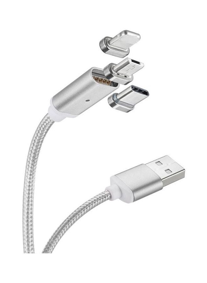 ALEESH - 3 In 1 Magnetic USB Type C Adapter Charging Charger Data Cable For Iphone 7 7 Plus 6S 5S Android Smsung S7 S6 S5 Grey - Image 1