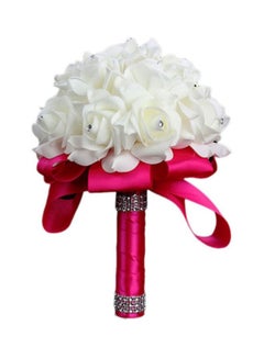 Sharpdo Crystal Studded Artificial Rose Flower Bouquet White/Pink 25cm  - Image 1