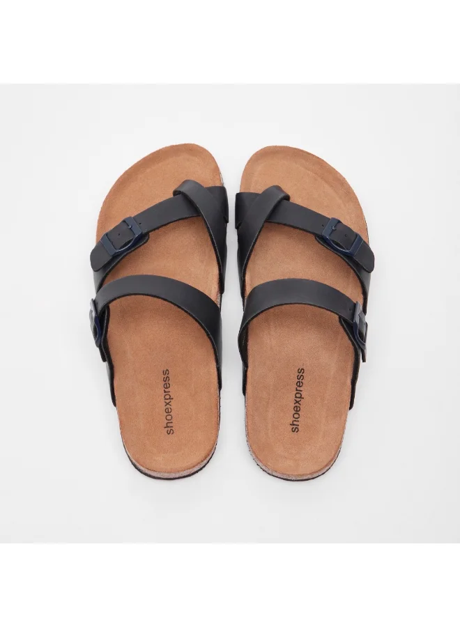 shoexpress Textured Slip-On Buckle Accent Sandals Navy