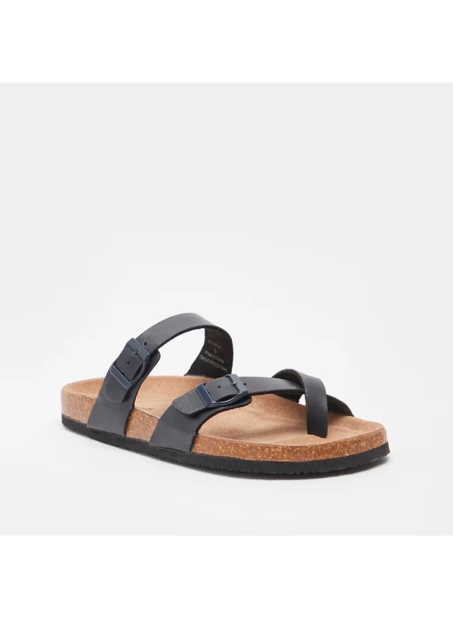 shoexpress Textured Slip-On Buckle Accent Sandals Navy