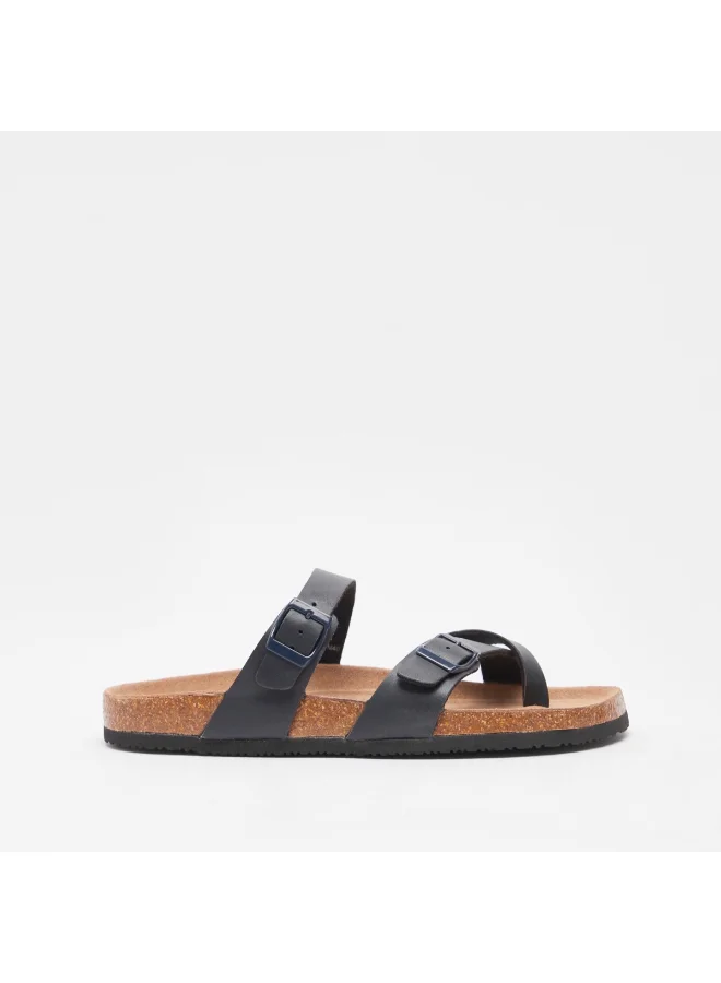 shoexpress Textured Slip-On Buckle Accent Sandals Navy