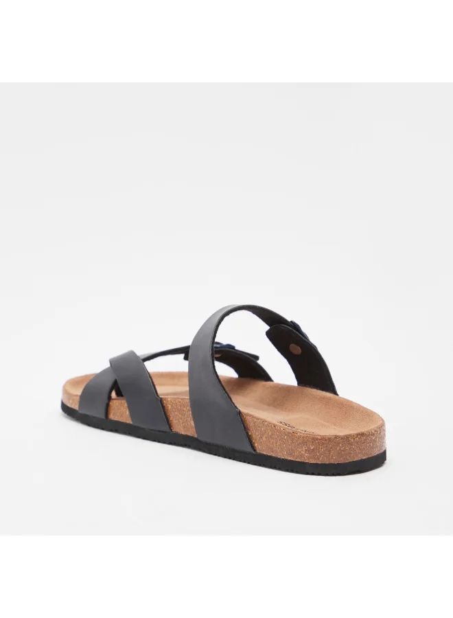 shoexpress Textured Slip-On Buckle Accent Sandals Navy