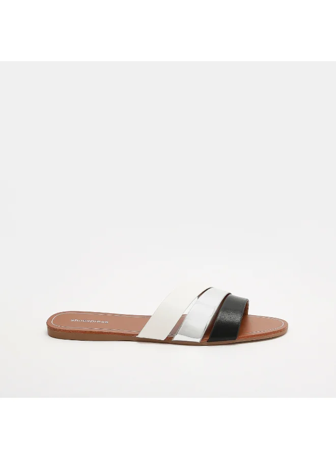 shoexpress Multi Strap Flat Sandals Silver/White/Black