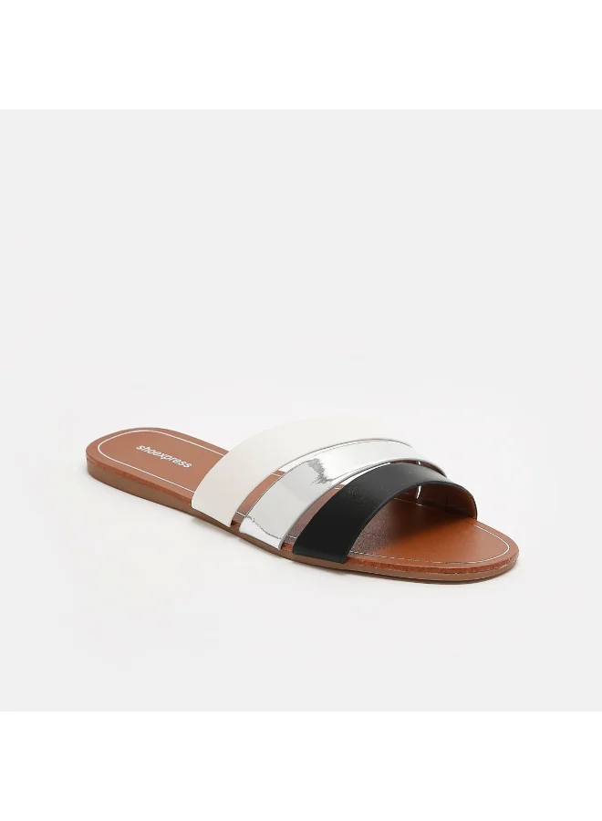 shoexpress Multi Strap Flat Sandals Silver/White/Black