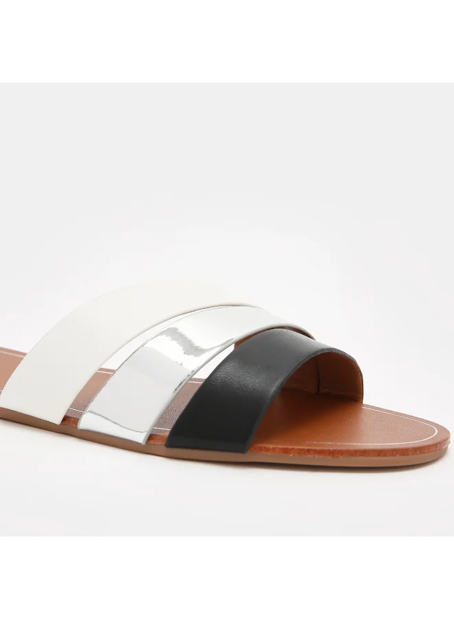 shoexpress Multi Strap Flat Sandals Silver/White/Black