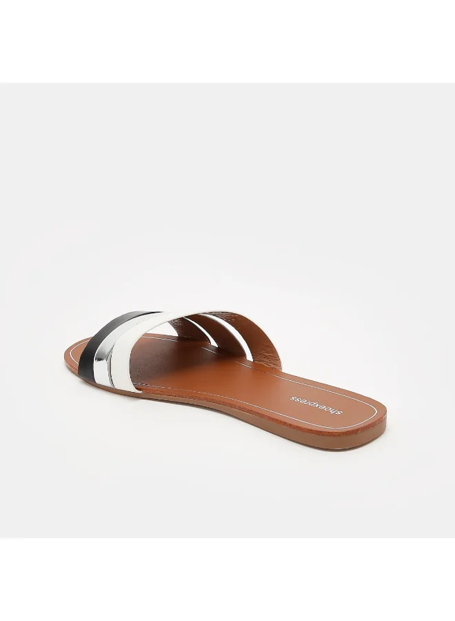 shoexpress Multi Strap Flat Sandals Silver/White/Black
