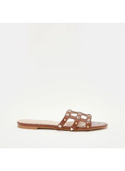 shoexpress Embellished Slip-On Slides Tan/Clear