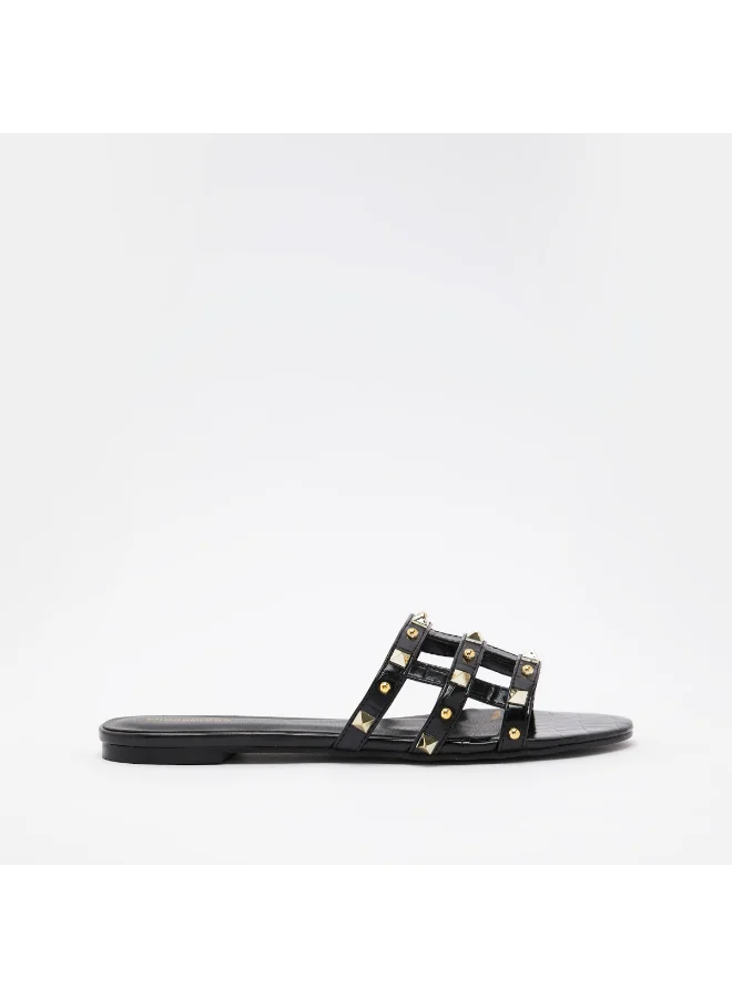 shoexpress Embellished Slip-On Slides Black/Gold