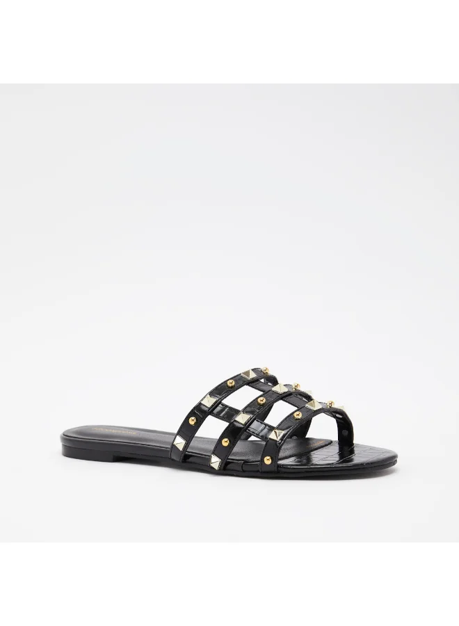 shoexpress Embellished Slip-On Slides Black/Gold