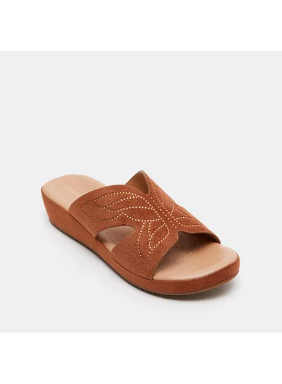 shoexpress Embellished Open Toe Wedge Sandals Tan