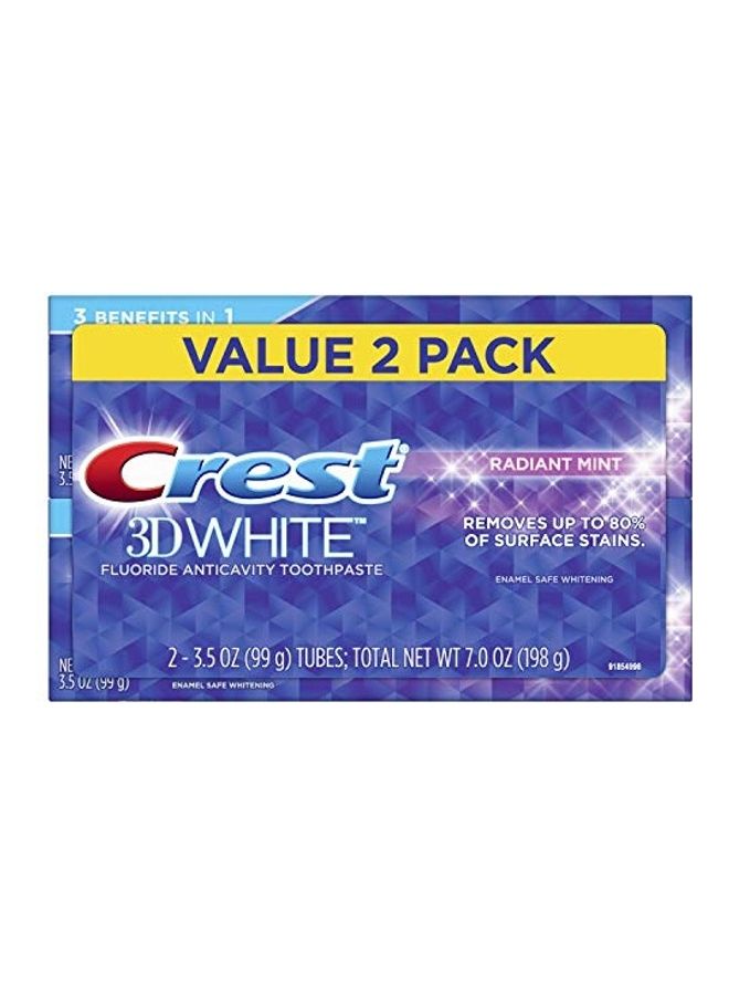 كرست معجون أسنان 3D وايت بالفلورايد مضاد للتسوس بالنعناع - قطعتان