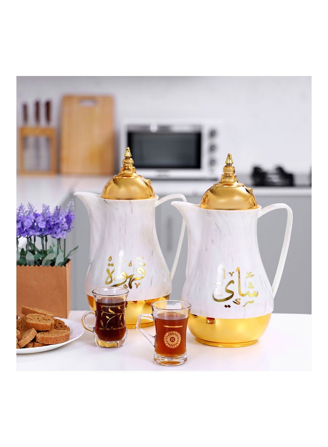 Royalford Royalford Double Wall 1 L+1 L 2 Pieces Marble Tea & Cawa Set | RF9413 Multicolour 31cm  - Image 4