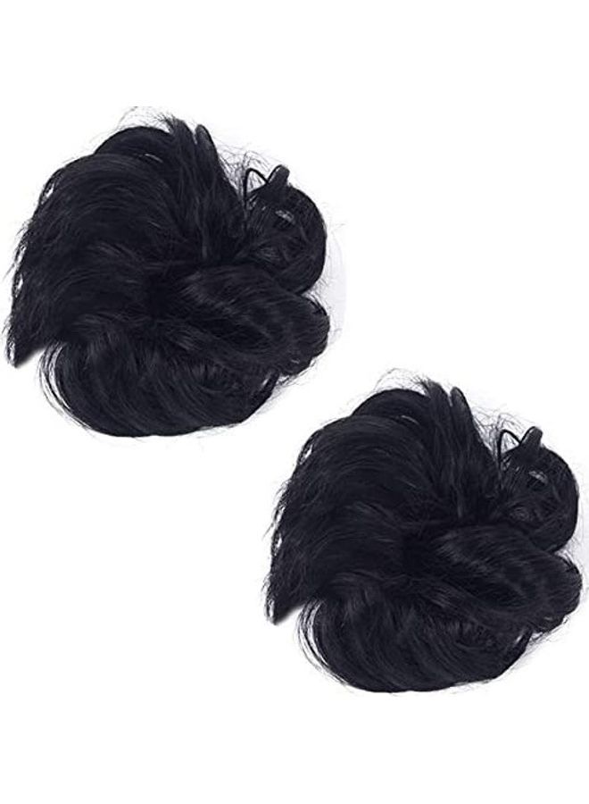 فوت مجموعة وصلات شعر بتصميم كعكة شعر فوضوية مكونة من قطعتين أسود 9بوصة