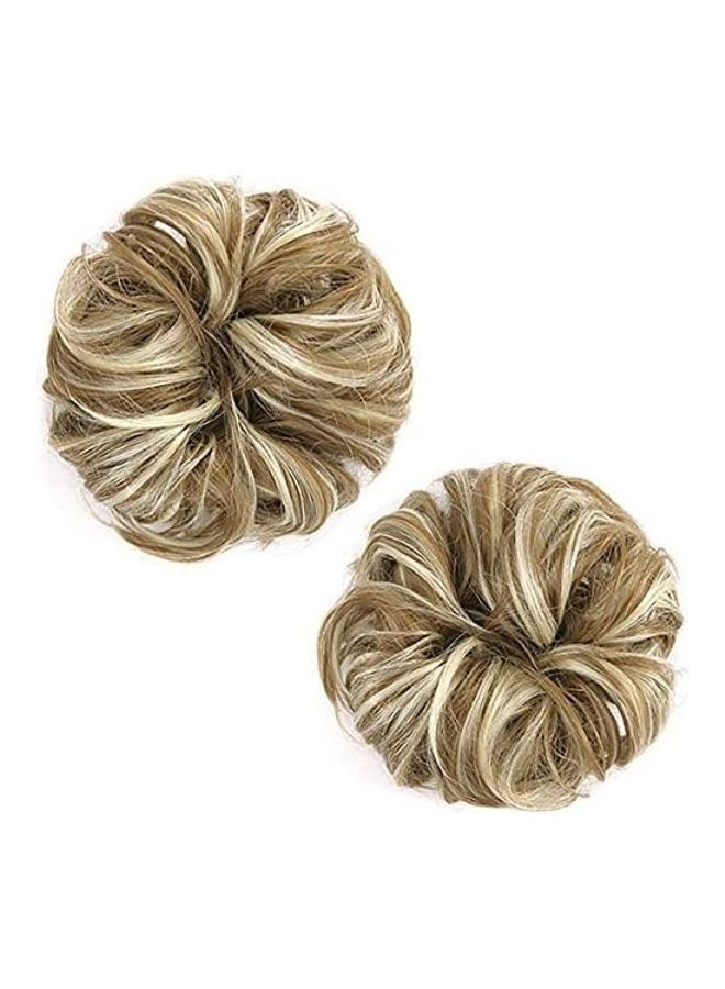 فوت مجموعة ربطات شعر سكرانشي  بتصفيفة الكعكة المرفوعة من قطعتين بلوند 9بوصة