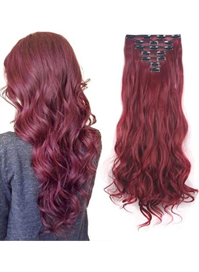 ليلينتا وصلة شعر كيرلي بتثبيت بمشبك تغطي الرأس بالكامل أحمر 24بوصة