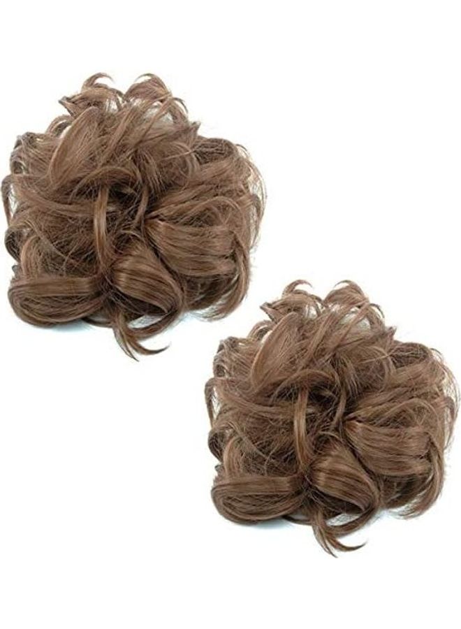 فوت مجموعة ربطات شعر سكرانشي  بتصفيفة الكعكة المرفوعة من قطعتين بني 9بوصة