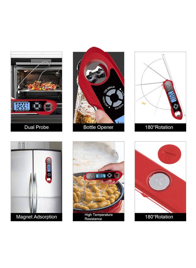 مقياس حرارة فوري متعدد الأستعمالات للحوم الطعام وللمطبخ والطهي والفرن مع المنبه متعدد الألوان - Image 2