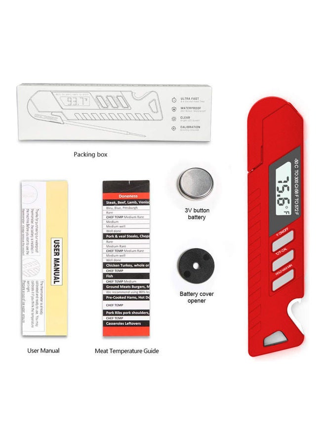 Digital Waterproof Instant Read Meat Thermometer with Bottle Opener for Grill Smoker Cooking Red - Image 2