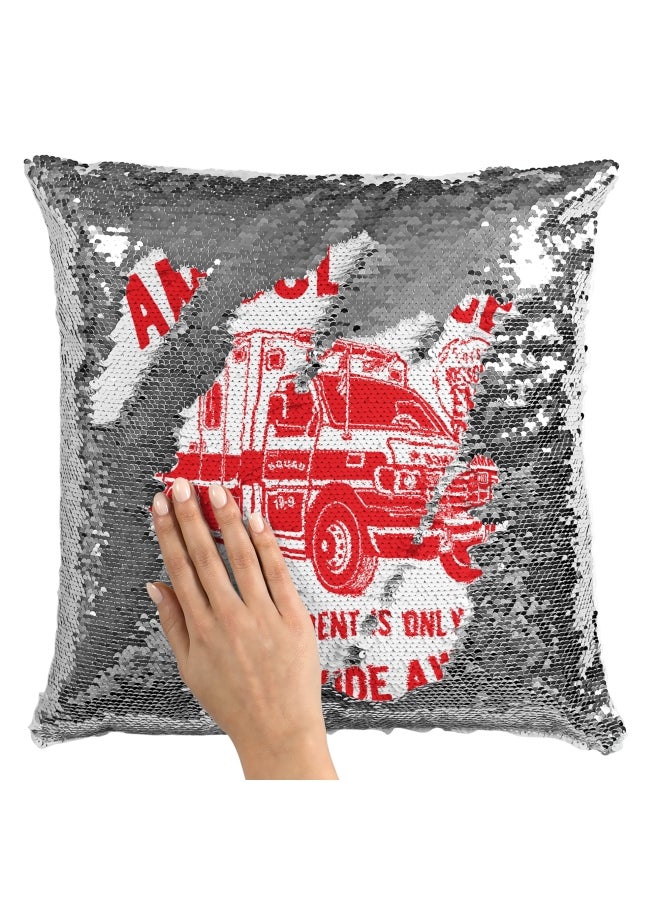 Decorative Throw Pillow - Emergency Ride Ambulance Sequin White/Red 16x16inch - Image 2