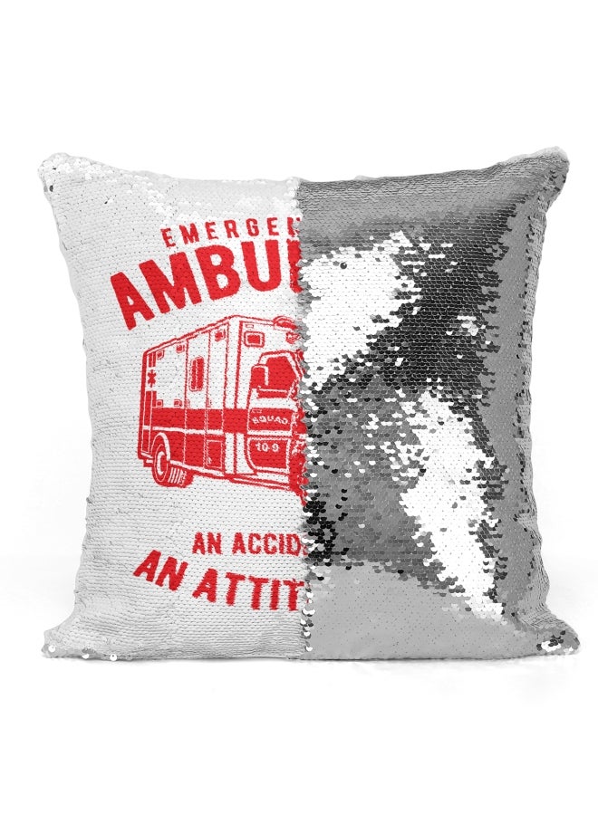 Decorative Throw Pillow - Emergency Ride Ambulance Sequin White/Red 16x16inch - Image 3