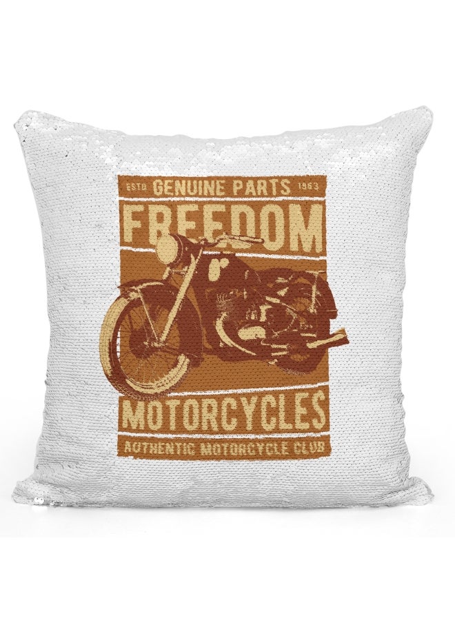 Decorative Throw Pillow - Vintage Bike Freedom Bikes White/Brown/Orange 16x16inch - Image 1