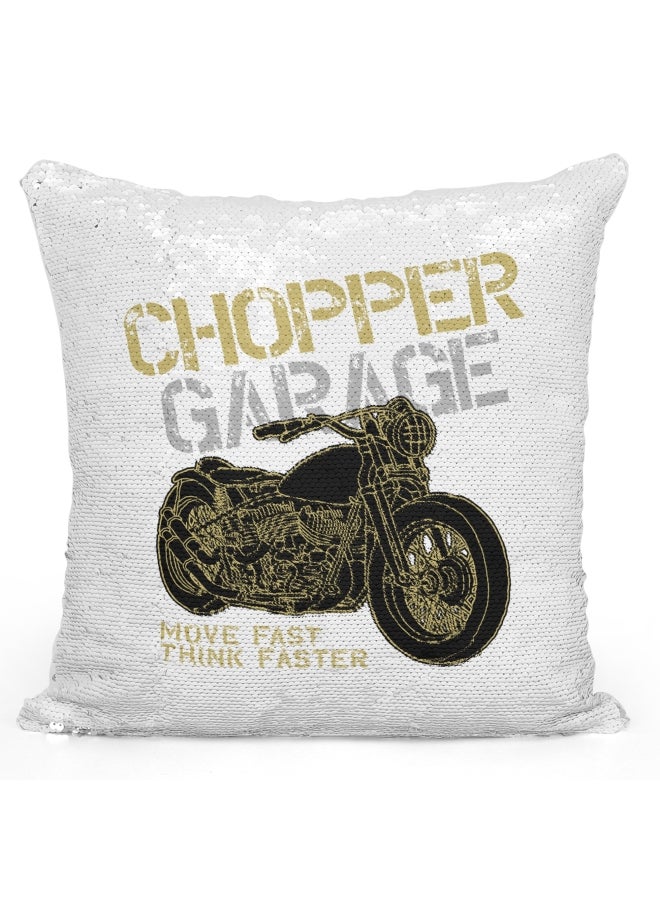 Decorative Throw Pillow - American Chopper Bike White/Green/Black 16x16inch - Image 1