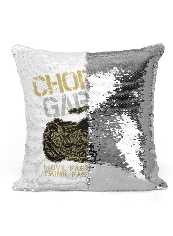 Decorative Throw Pillow - American Chopper Bike White/Green/Black 16x16inch - Image 3