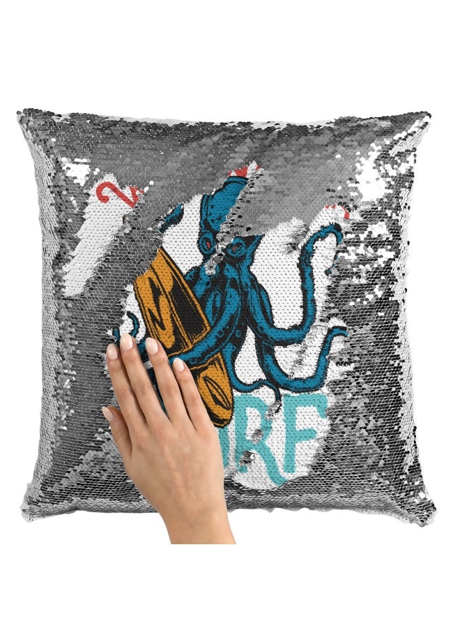 Decorative Throw Pillow - We Wanna Surf Octopus White/Blue/Red 16x16inch - Image 2