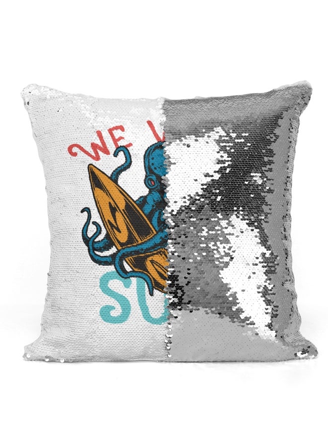 Decorative Throw Pillow - We Wanna Surf Octopus White/Blue/Red 16x16inch - Image 3