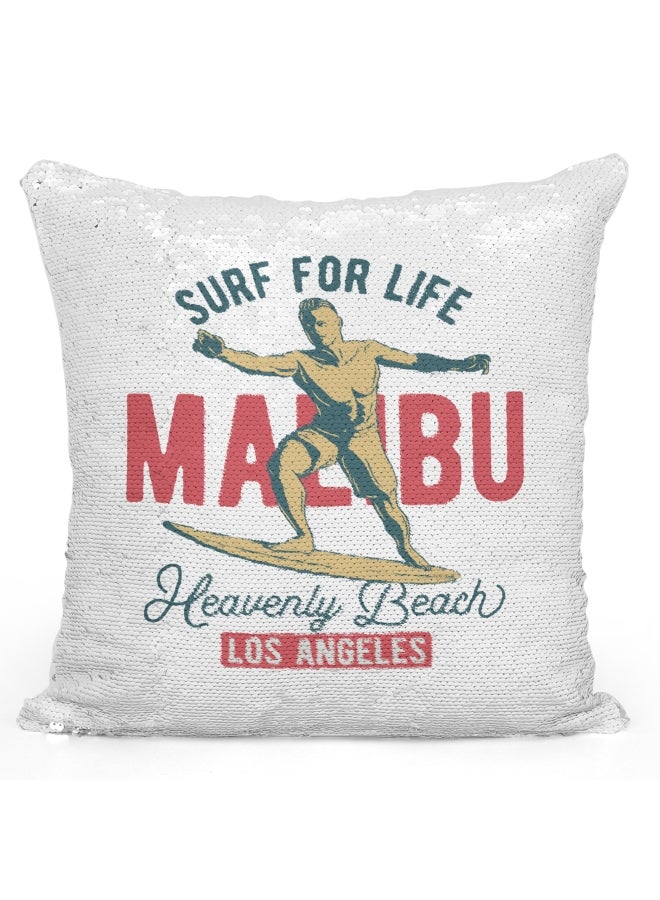 Decorative Throw Pillow - Los Angeles Malibu Surfing White/Red/Beige 16x16inch - Image 1