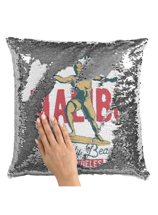 Decorative Throw Pillow - Los Angeles Malibu Surfing White/Red/Beige 16x16inch - Image 2