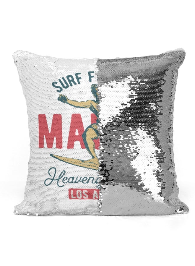 Decorative Throw Pillow - Los Angeles Malibu Surfing White/Red/Beige 16x16inch - Image 3