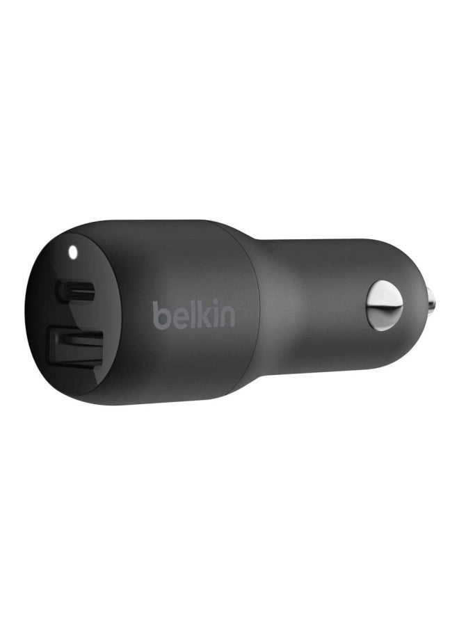 belkin Belkin Usb C Car Charger, 32W 2 Port With 20W Usb-C Power Delivery Pd And 12W Usb-A Charger For IPhone 13, 12, 11, Pro, Pro Max, Mini, IPad, AirPods, Galaxy S21, S20, Note 20, Tab And More, Standalone Black  - Image 1