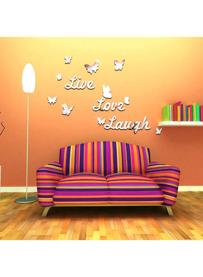 ملصق جداري بتصميم فراشات وعبارة "Live Love Laugh" فضي - Image 2