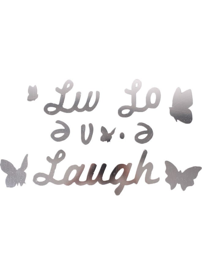 ملصق جداري بتصميم فراشات وعبارة "Live Love Laugh" فضي - Image 3