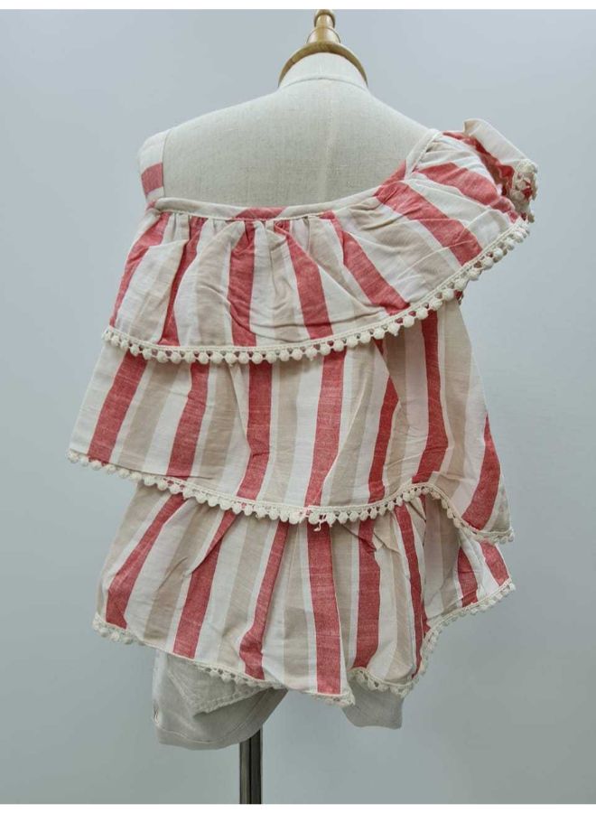 New Stripes Print Frilled Dress Red/Cream  - Image 2